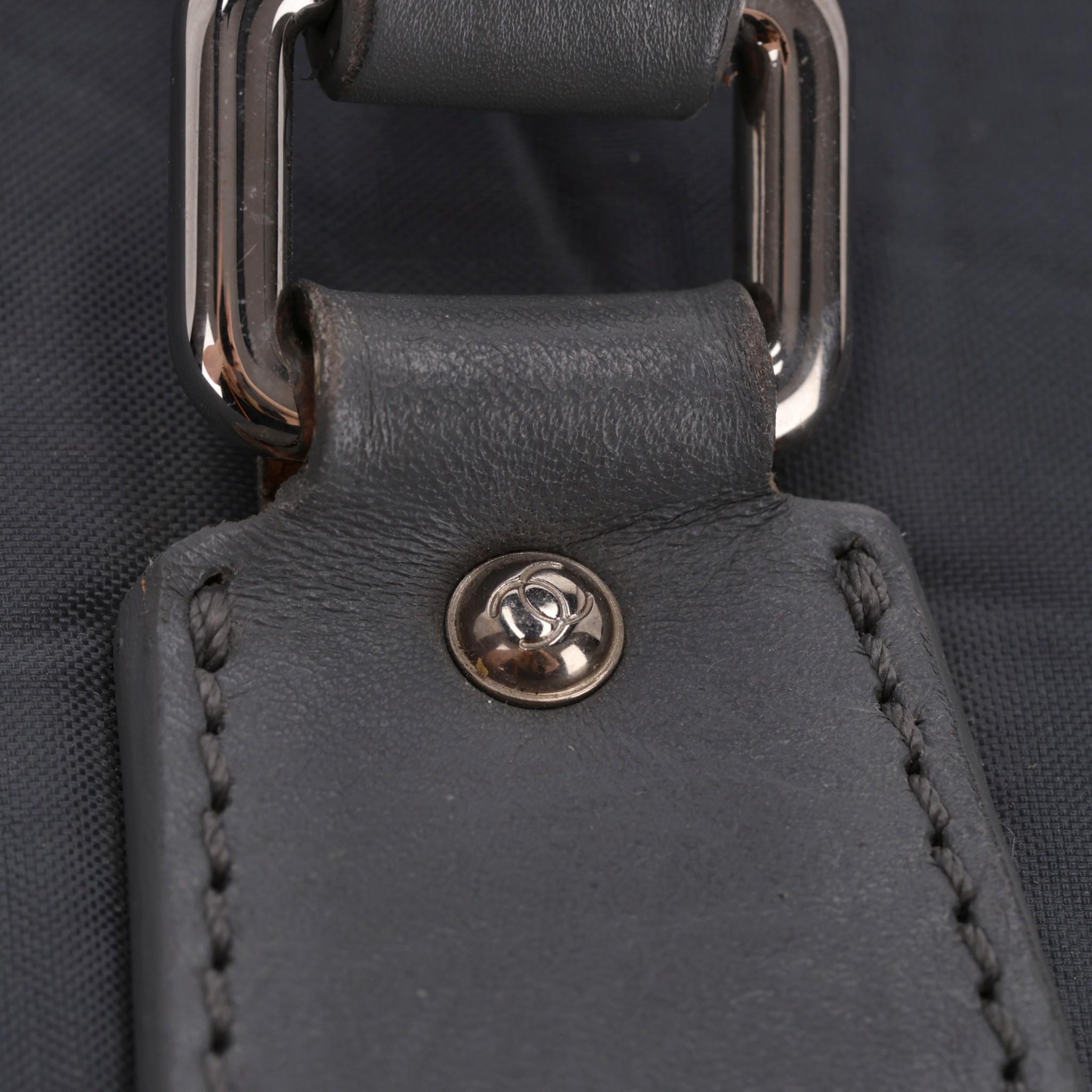 Chanel Diamond Quilted Nylon & Leather 'CC' Trolley Luggage For Sale 8