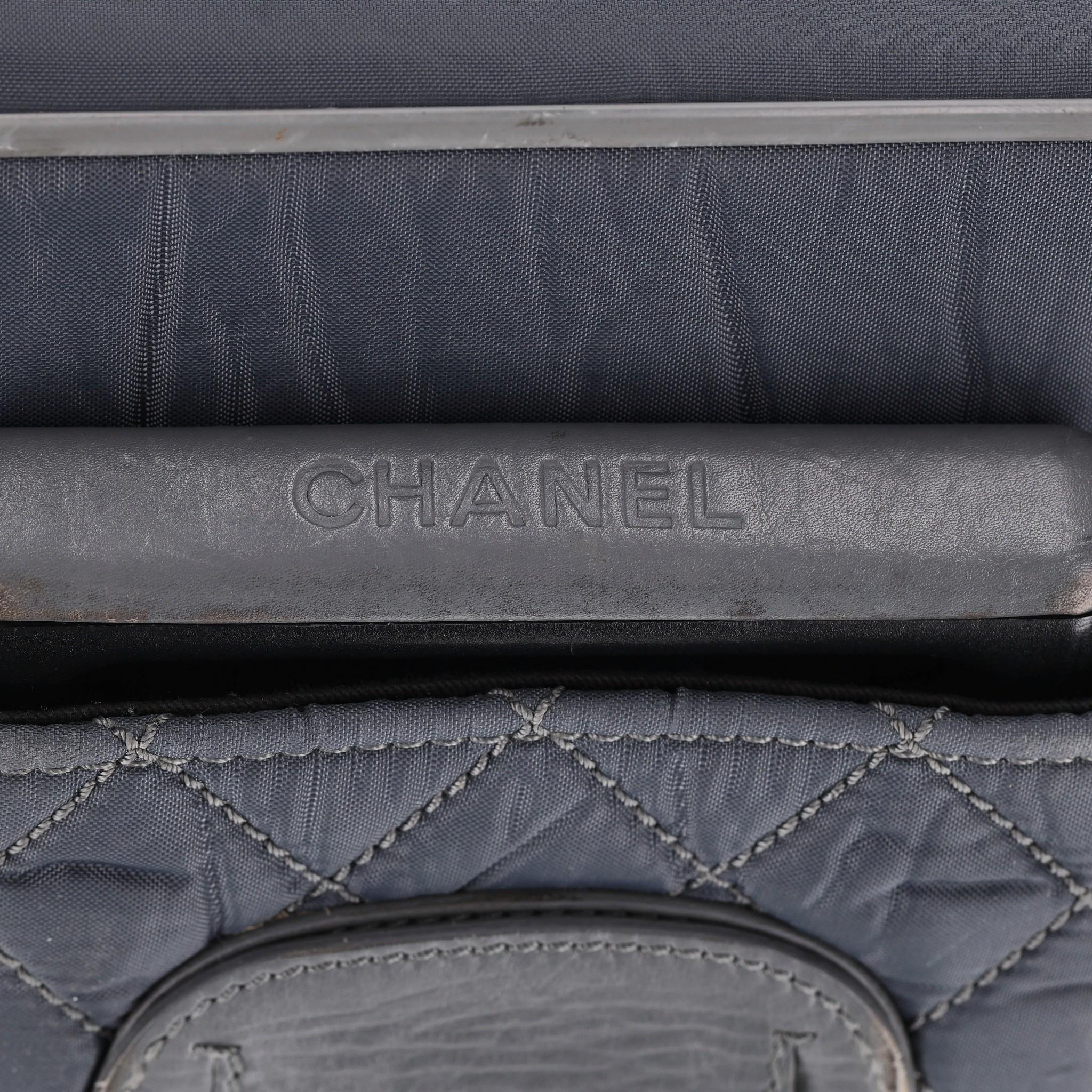 Chanel Diamond Quilted Nylon & Leather 'CC' Trolley Luggage For Sale 9