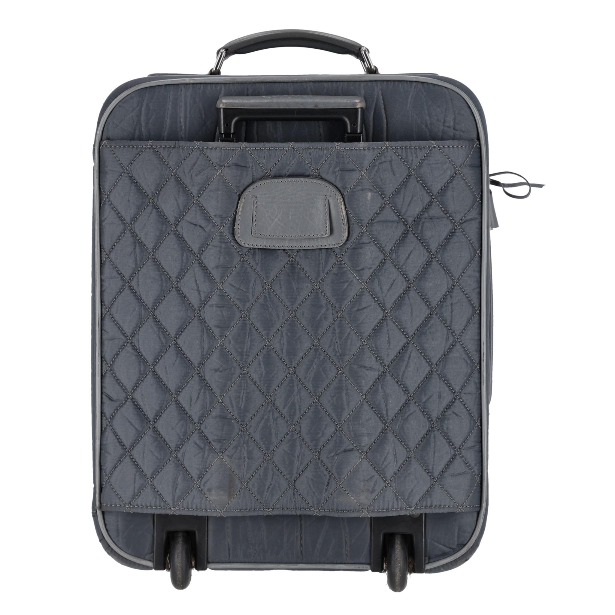 Women's Chanel Diamond Quilted Nylon & Leather 'CC' Trolley Luggage For Sale