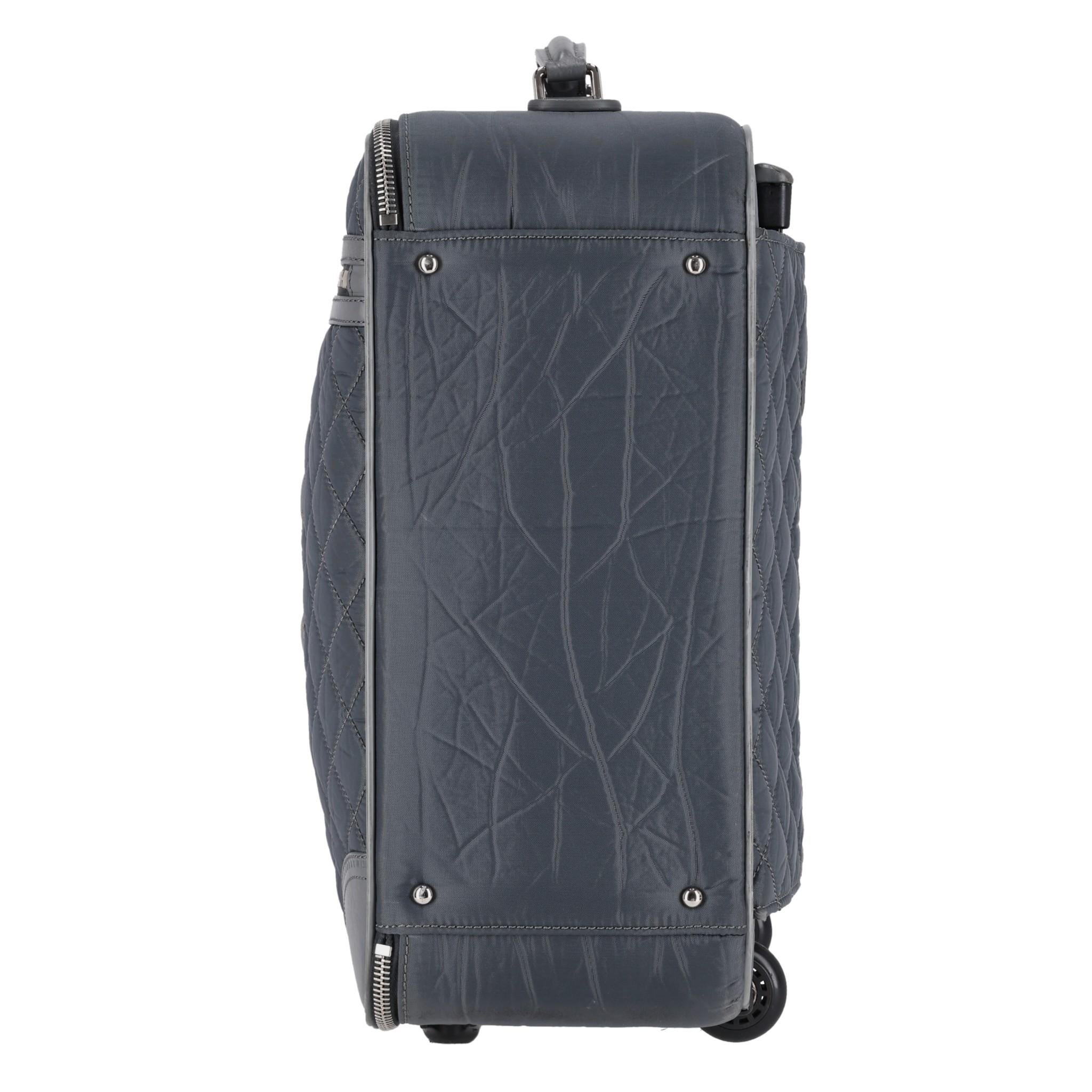 Chanel Diamond Quilted Nylon & Leather 'CC' Trolley Luggage For Sale 1