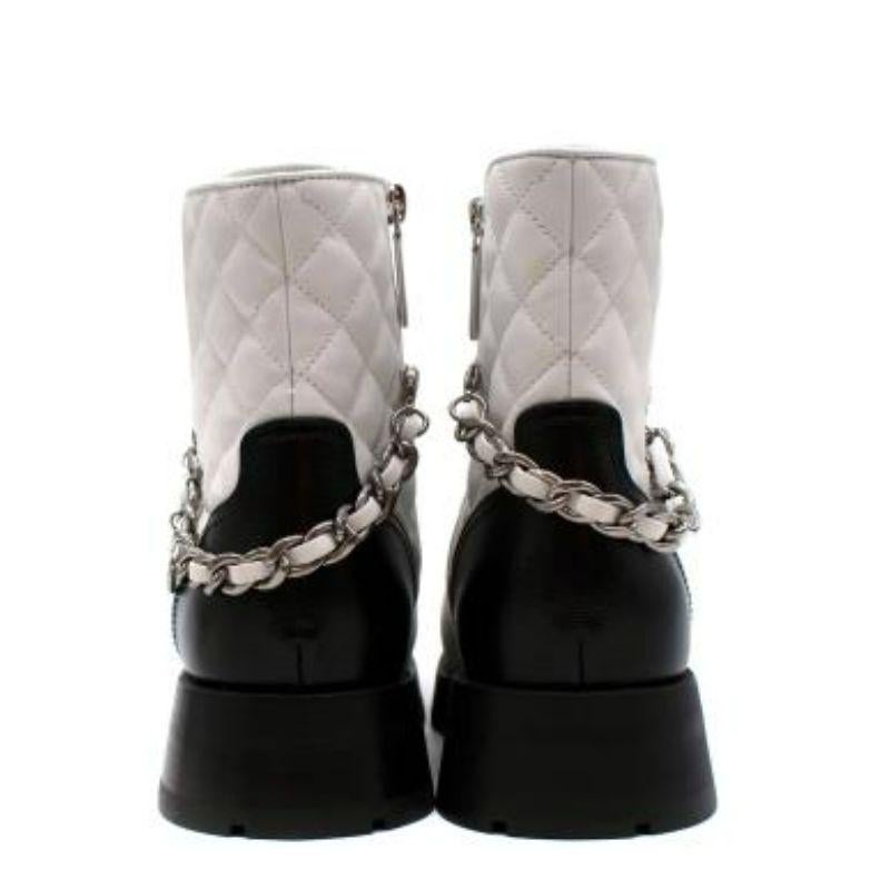Chanel Diamond Quilted White Leather Biker Boots For Sale 1