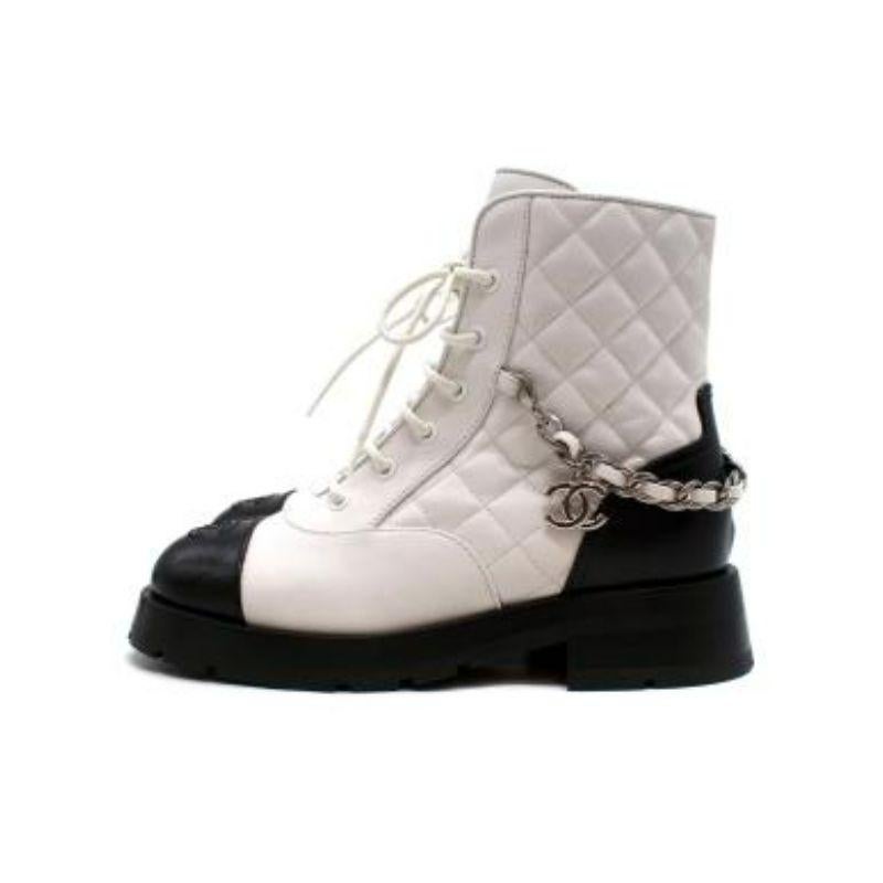 Chanel Diamond Quilted White Leather Biker Boots For Sale 2