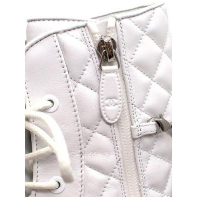 Chanel Diamond Quilted White Leather Biker Boots For Sale 5