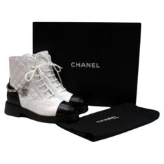 Chanel Diamond Quilted White Leather Biker Boots