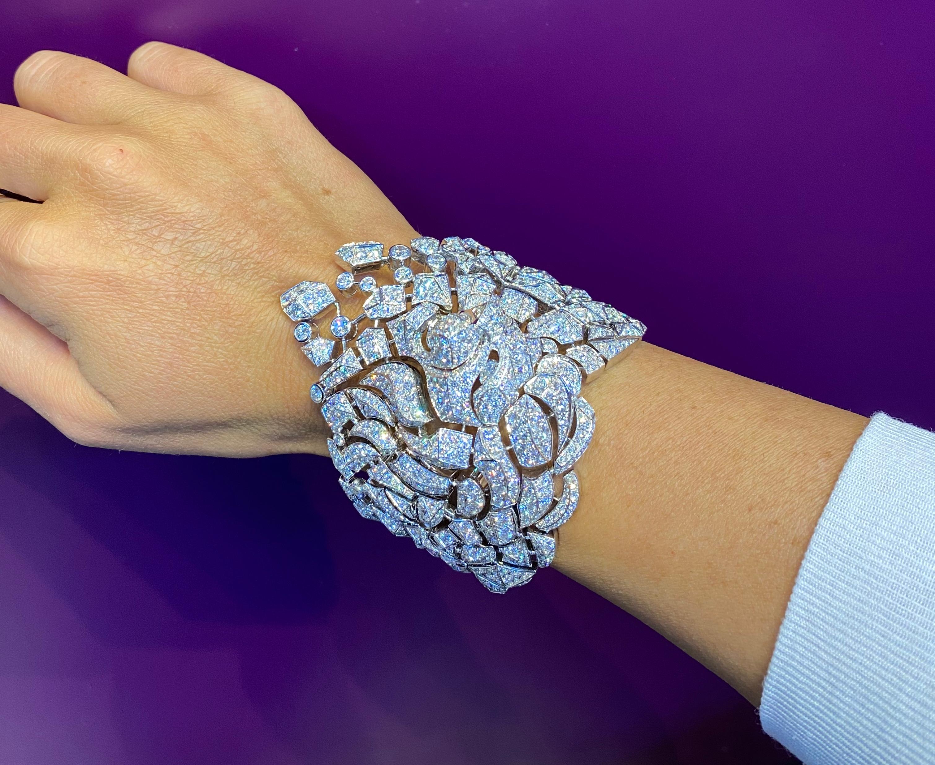 Round Cut Chanel Diamond Sous le Signe du Lion Necklace & Cuff Bracelet Set
