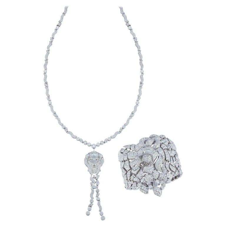 Chanel Diamond Sous le Signe du Lion Necklace and Cuff Bracelet Set