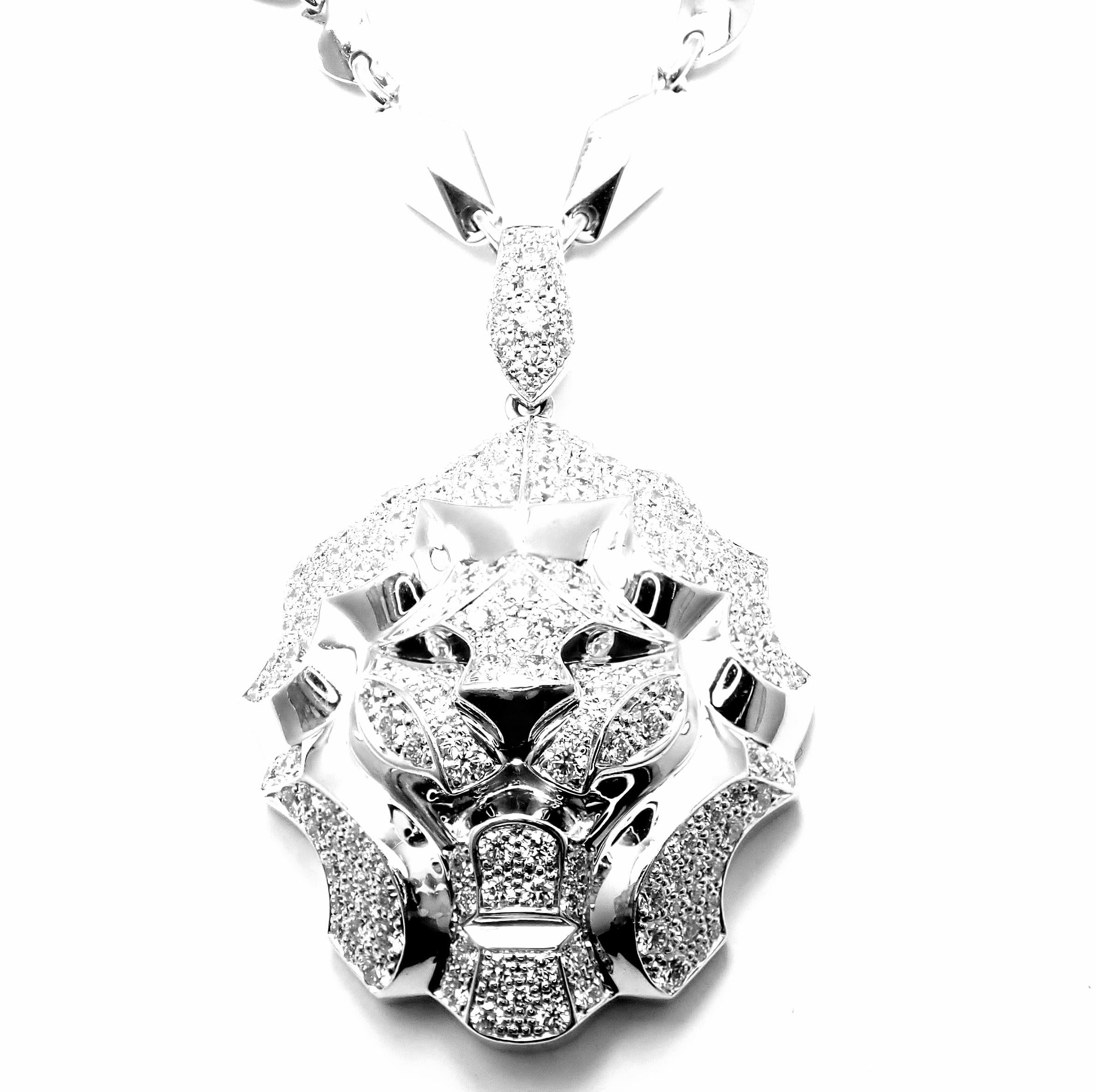 18k White Gold Diamond Sous Le Signe du Lion Pendant Necklace by Chanel. 
With 203 round brilliant cut diamonds VS1 clarity E color total weight approx. 3ct
Details: 
Length: 17