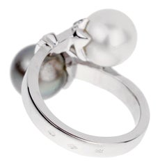 Chanel Diamond White Black Pearl Bypass Ring