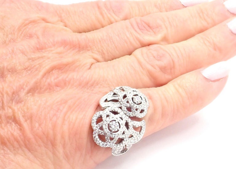 Chanel Diamond White Gold Two-Flower Camellia Ring For Sale