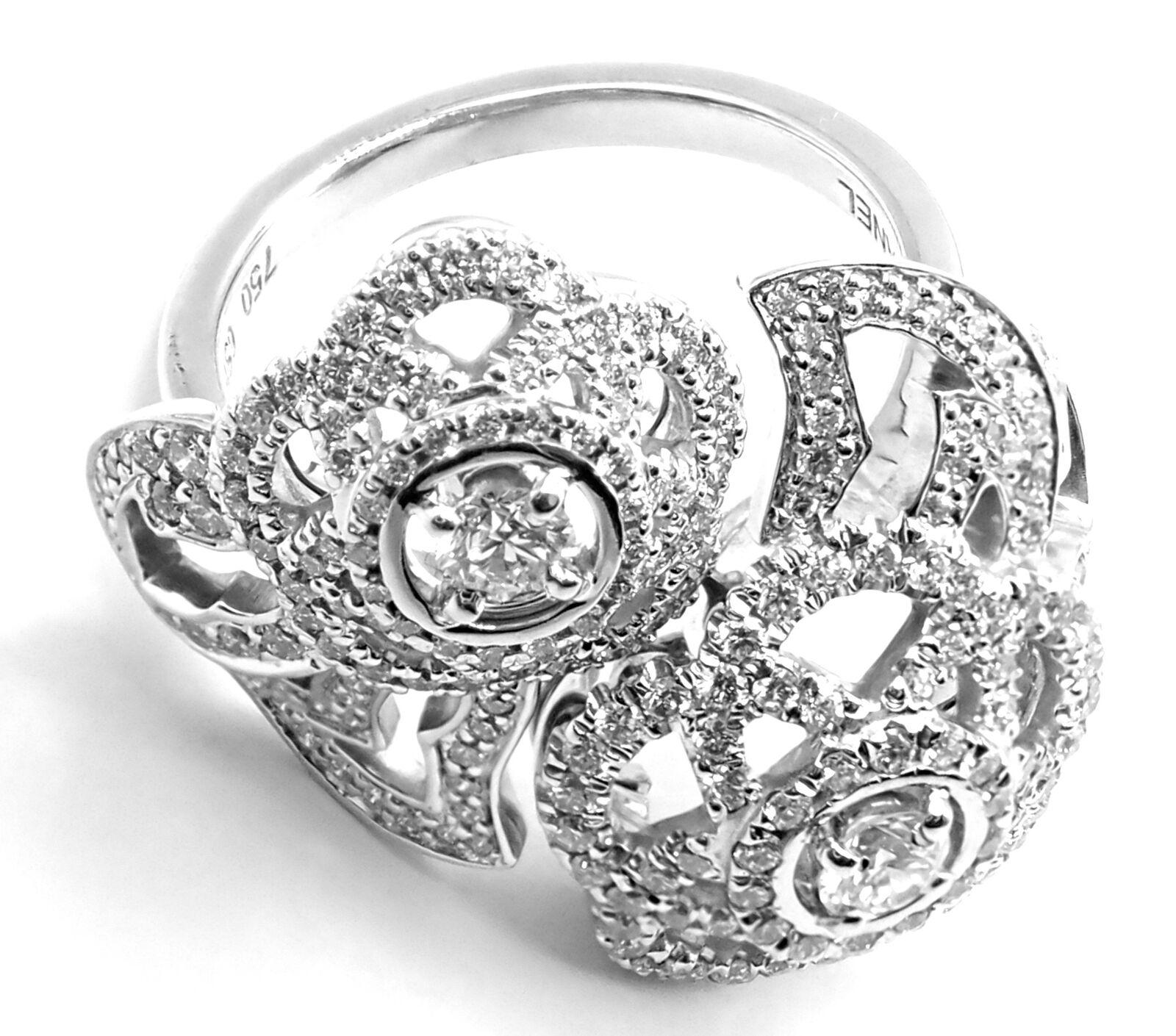 Women's or Men's Chanel Diamond White Gold Two-Flower Camellia Ring For Sale