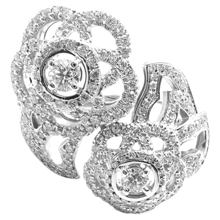 Chanel Diamond White Gold Two-Flower Camellia Ring For Sale at