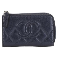 CHANEL Caviar Quilted Zipped Key Holder Case Blue 1288533