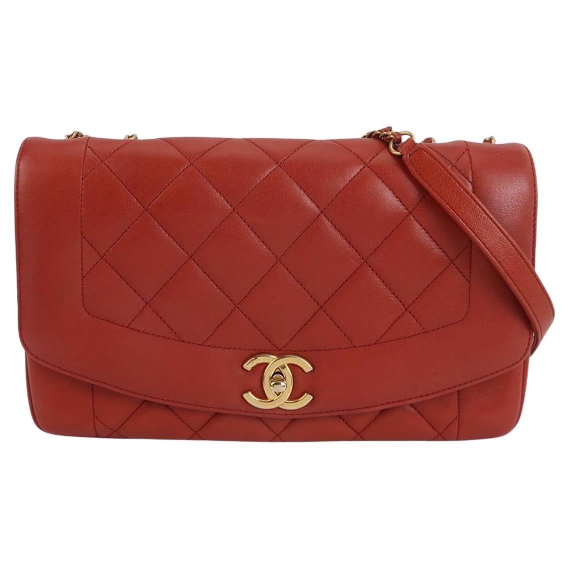 Chanel Diana CC Klappe Tasche groß rot Lammleder 2014-2015