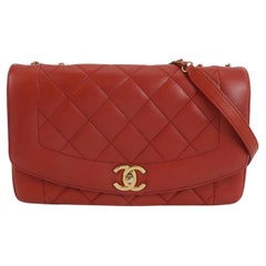 Chanel Diana CC Flap Bag Large Red Lambskin Leather 2014-2015