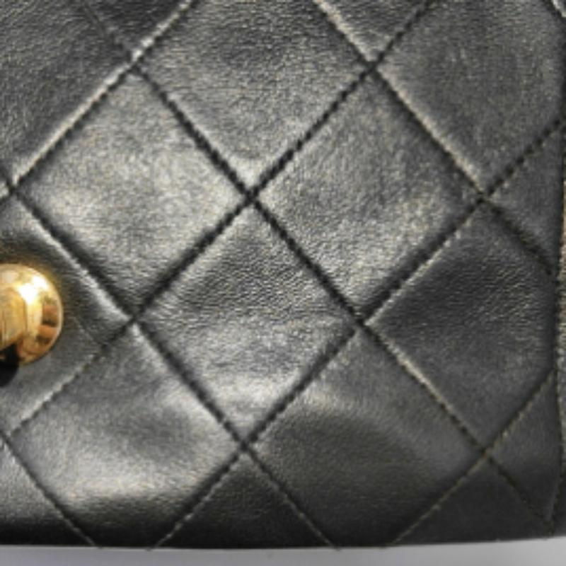Chanel Diana CC Flap Bag Medium Vintage Black Lambskin Leather with 24k Gold HW 9
