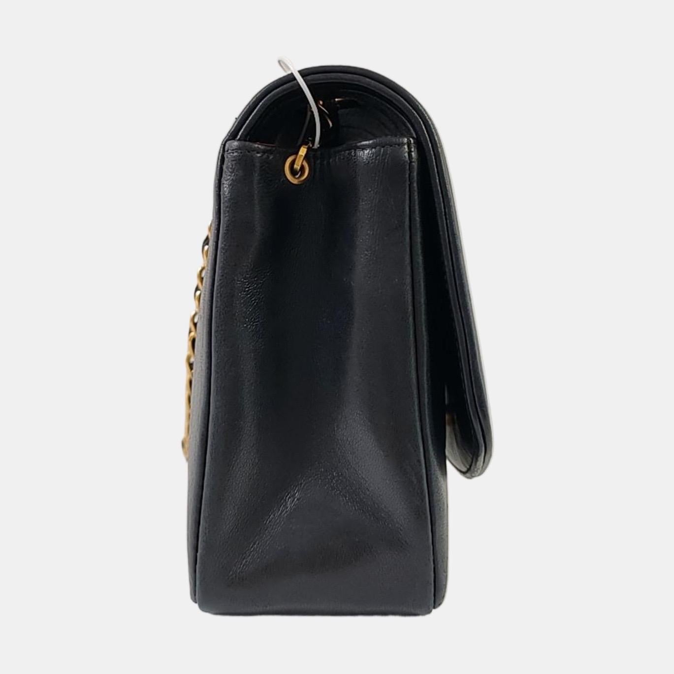 Chanel Diana CC Klappentasche Medium Vintage Schwarzes Lammfell Leder mit 24k Gold HW im Angebot 1