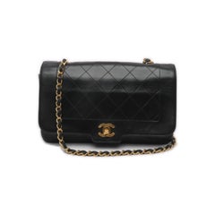 Chanel Diana CC Flap Bag Medium Vintage Black Lambskin Leather with 24k Gold HW