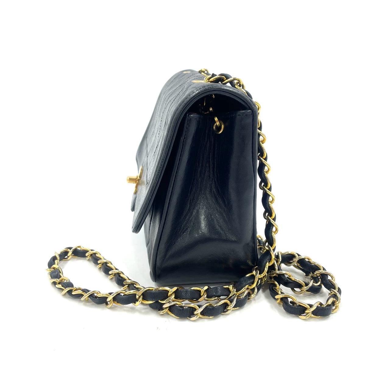 Women's Chanel Diana CC Flap Bag Small Vintage Black Lambskin Leather with 24k Gold HW For Sale