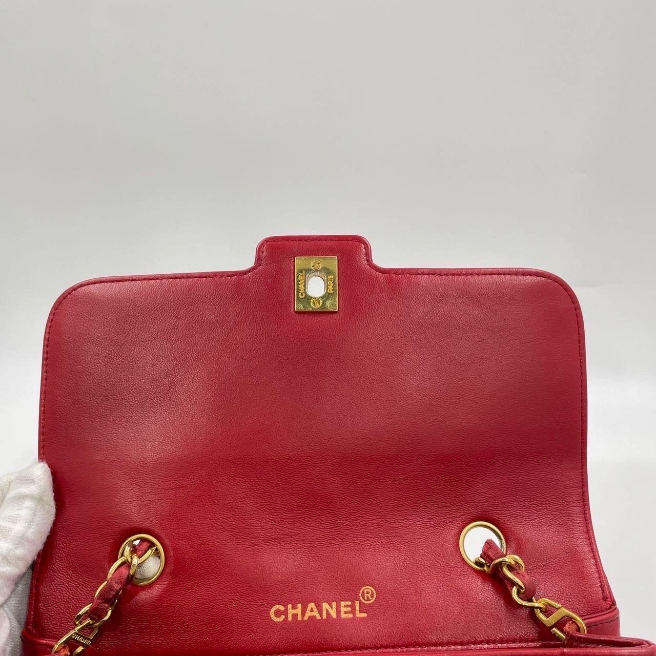 Chanel Diana CC Flap Bag Small Vintage Red Lambskin Leather with 24k Gold HW, 19 9