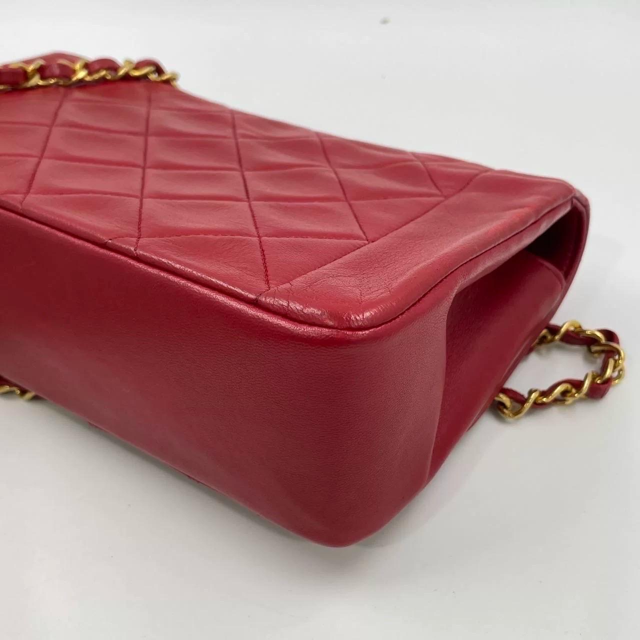Chanel Diana CC Flap Bag Small Vintage Red Lambskin Leather with 24k Gold HW, 19 12