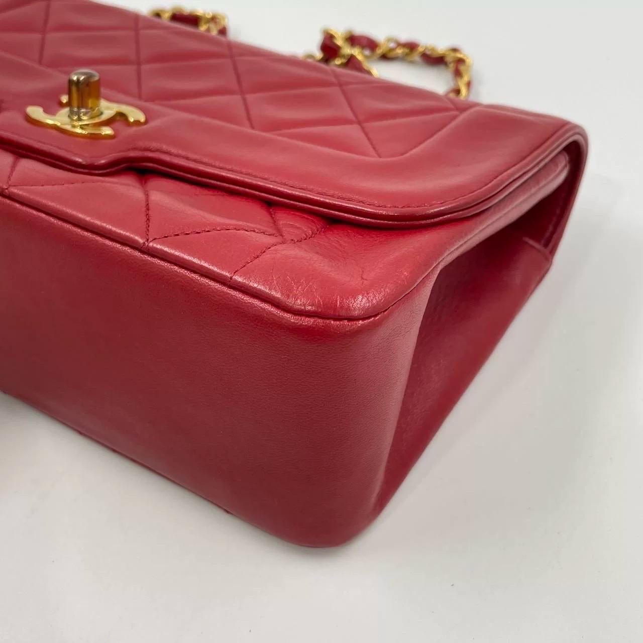 Chanel Diana CC Flap Bag Small Vintage Red Lambskin Leather with 24k Gold HW, 19 13