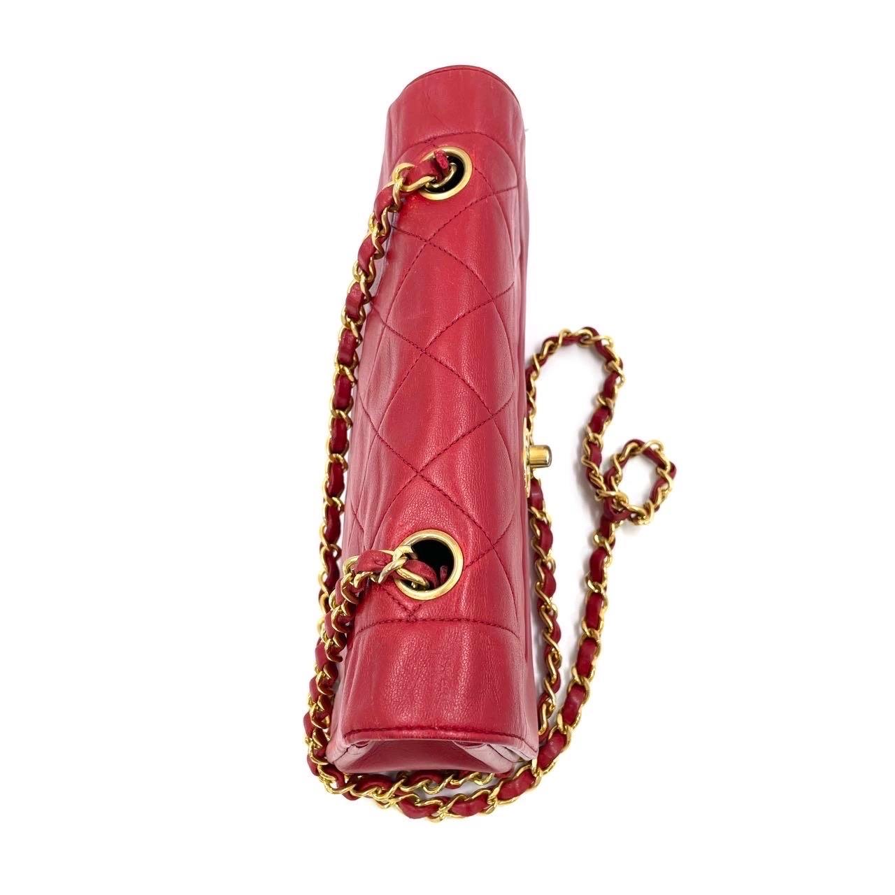 Chanel Diana CC Flap Bag Small Vintage Red Lambskin Leather with 24k Gold HW, 19 3