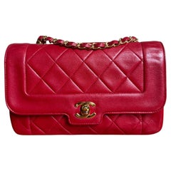Chanel Diana CC Flap Bag Small Vintage Red Lambskin Leather with 24k Gold HW, 19