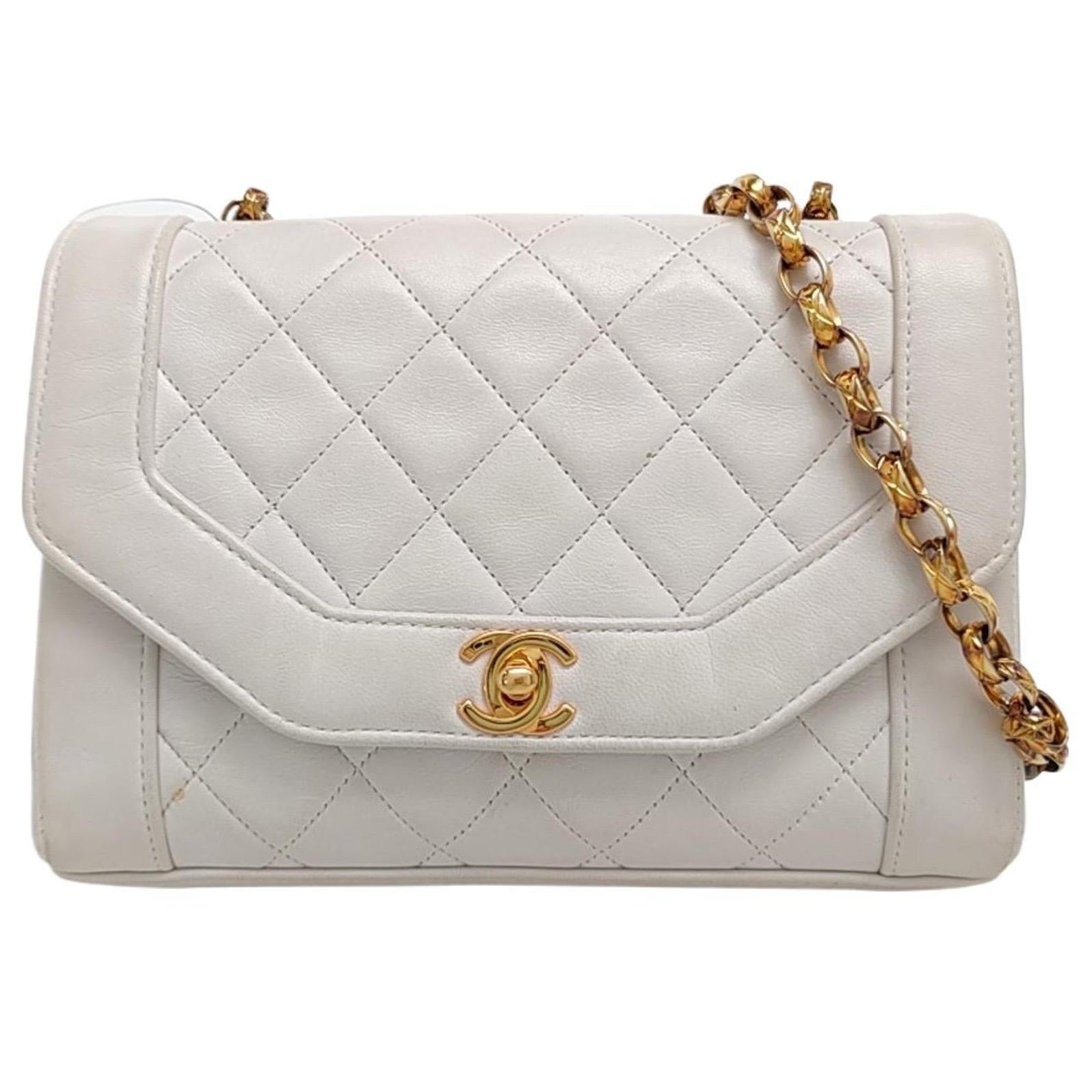 Chanel Diana CC Flap Bag Small Vintage in pelle d
agnello bianca e oro 24k HW