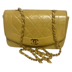 Chanel Diana CC Flap Bag Small Vintage Yellow Lambskin Leather with 24k Gold HW
