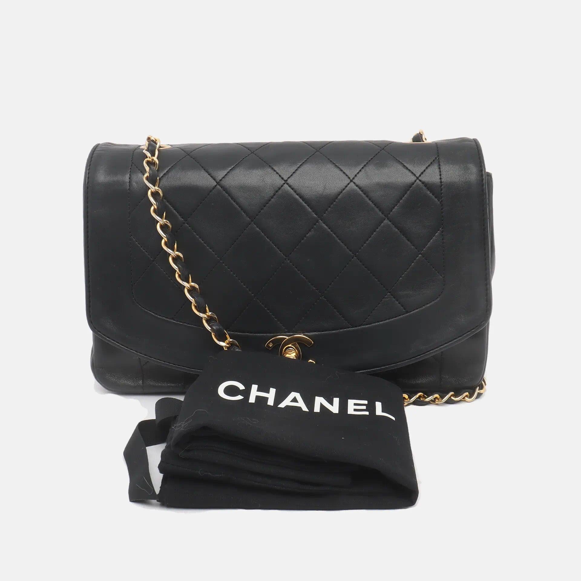Chanel Diana CC Flap Bag Vintage Black Lambskin Leather with 24k Gold Hardware 3