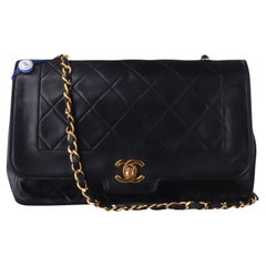 Chanel Diana CC Flap Bag Vintage Black Lambskin Leather with 24k Gold HW, 1989