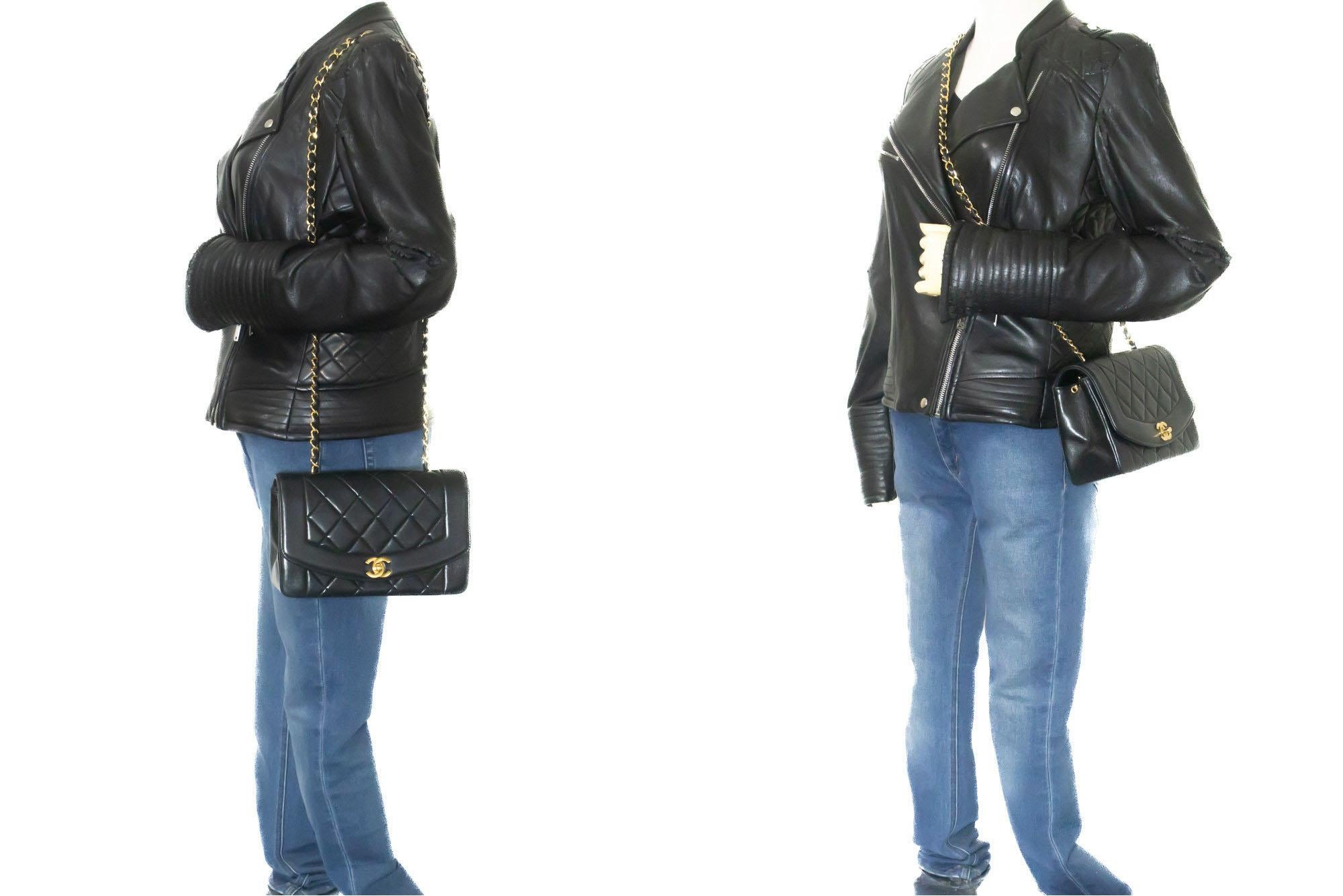 CHANEL Diana Chain Flap Shoulder Bag Black Quilted Purse Lambskin For Sale 7