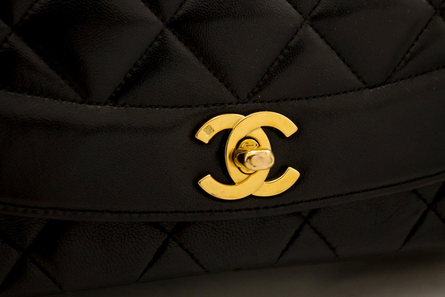 CHANEL Diana Chain Flap Shoulder Bag Black Quilted Purse Lambskin 7