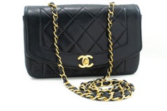 CHANEL Diana Bolso de hombro con solapa de cadena Bolso acolchado negro Piel de cordero