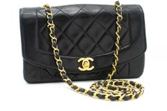 CHANEL Diana Chain Flap Shoulder Bag Black Quilted Purse Lambskin