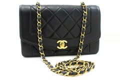 CHANEL Diana Chain Flap Shoulder Bag Black Quilted Purse Lambskin