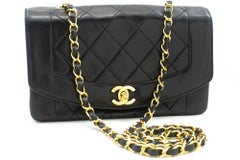 CHANEL Diana Chain Flap Shoulder Bag Black Quilted Purse Lambskin