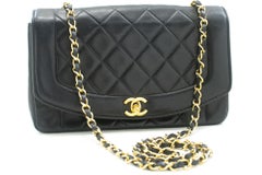CHANEL Diana Chain Flap Shoulder Bag Black Quilted Purse Lambskin