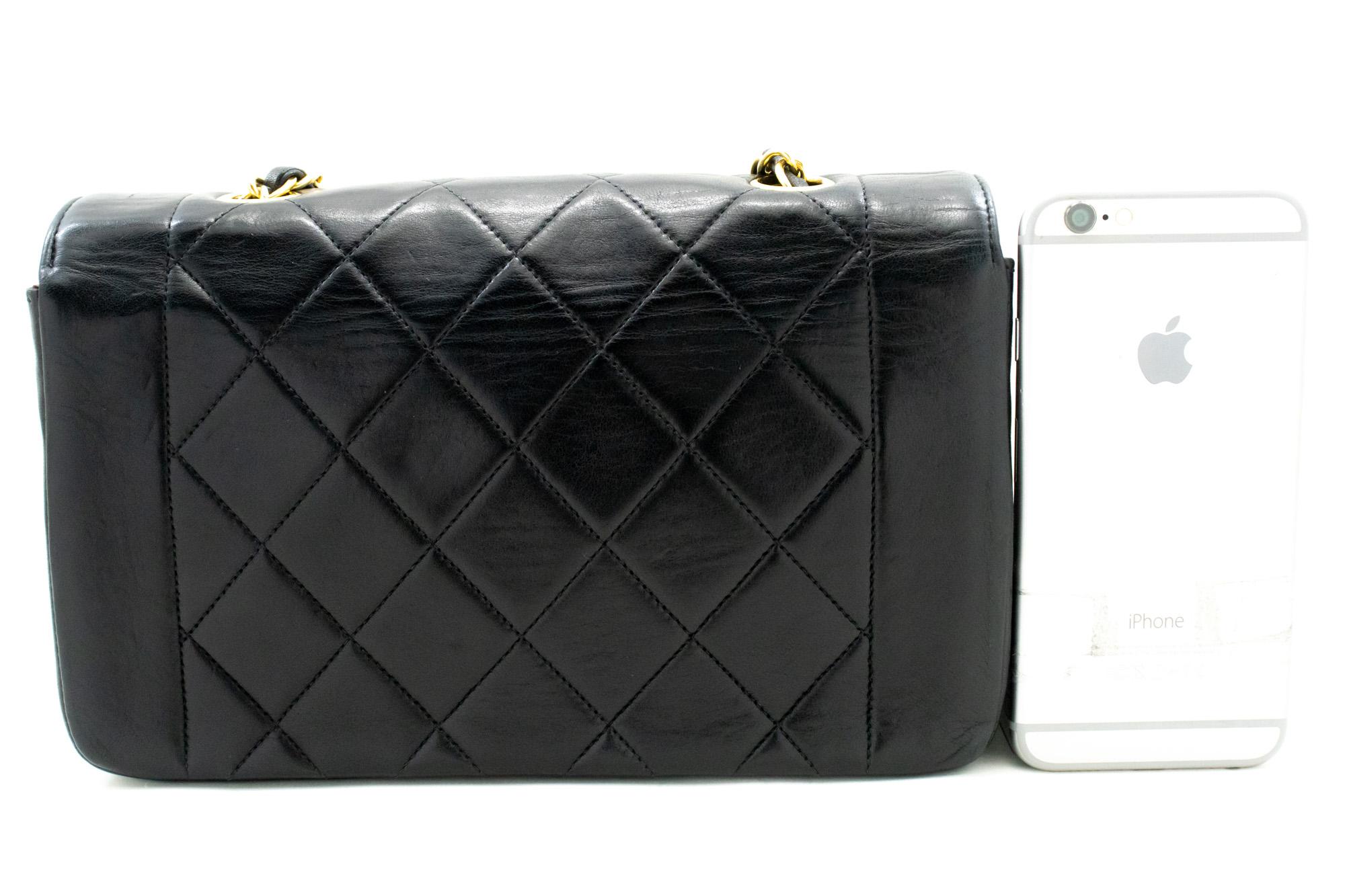 CHANEL Diana Chain Flap Shoulder Bag Black Quilted Purse Lambskin In Good Condition For Sale In Takamatsu-shi, JP