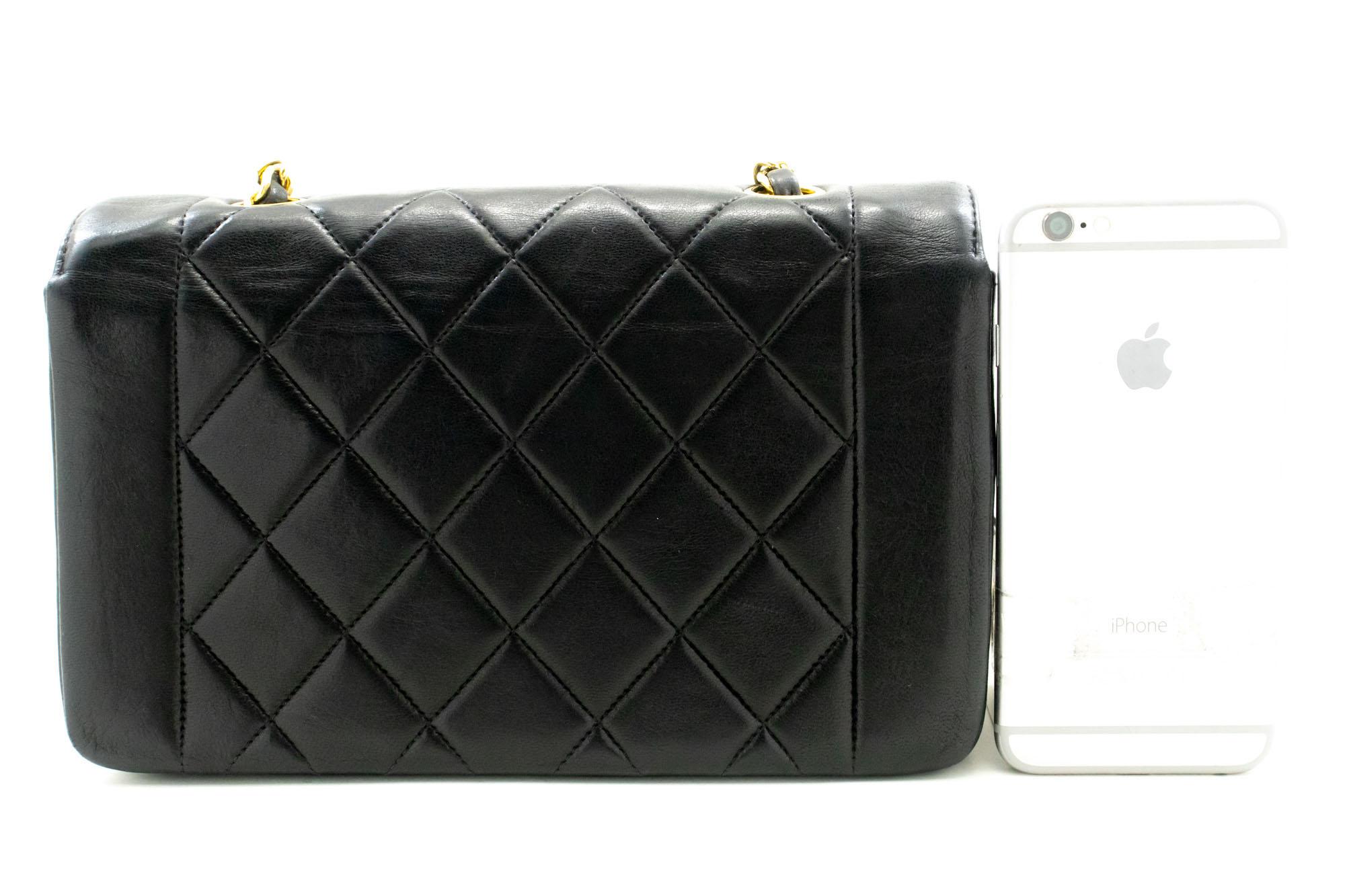 CHANEL Diana Chain Flap Shoulder Bag Black Quilted Purse Lambskin In Good Condition For Sale In Takamatsu-shi, JP