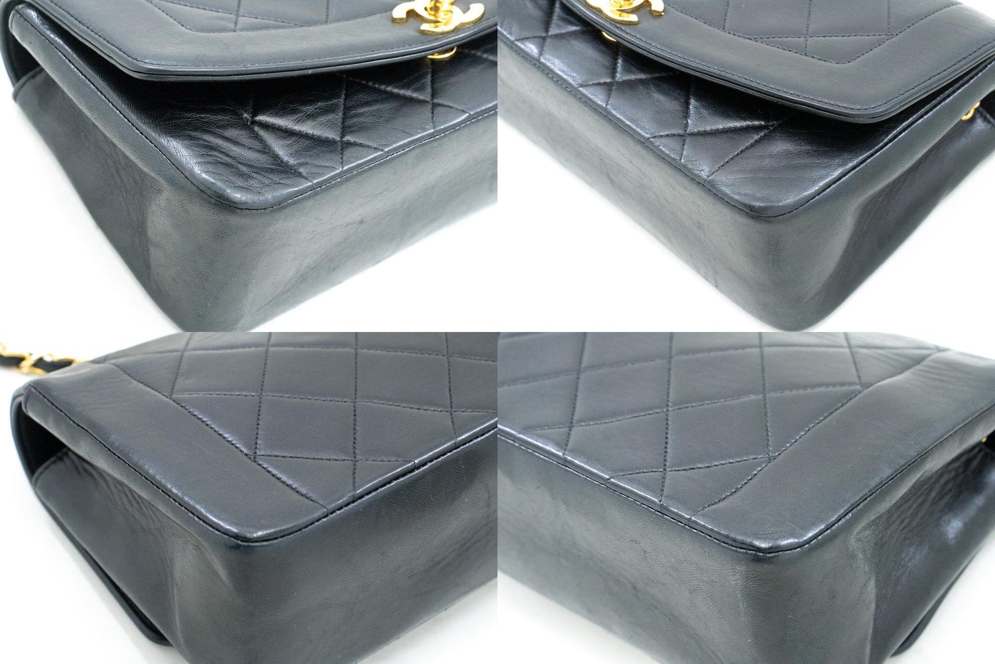 CHANEL Diana Borsa a tracolla con patta a catena in pelle d'agnello trapuntata nera in vendita 1