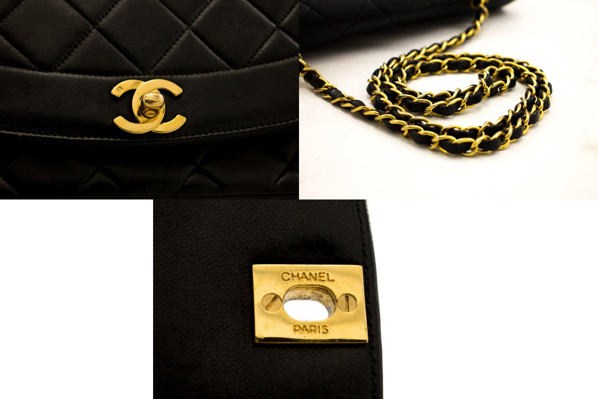 CHANEL Diana Chain Flap Shoulder Bag Black Quilted Purse Lambskin 1