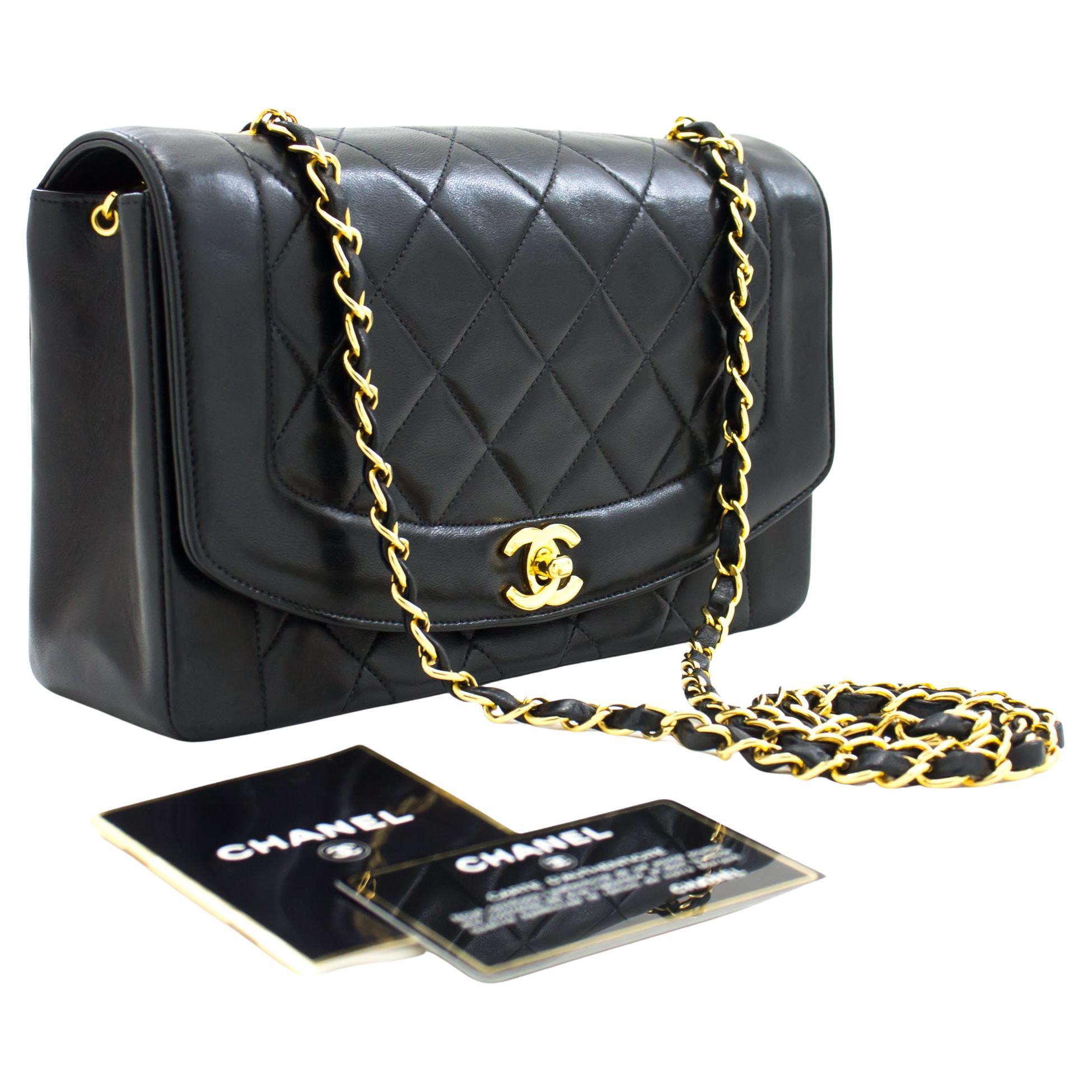 CHANEL Diana Chain Flap Shoulder Bag Black Quilted Purse