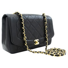 CHANEL Diana Chain Flap Shoulder Bag Black Quilted Purse Lambskin