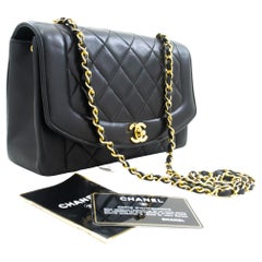 CHANEL Diana Chain Flap Shoulder Bag Black Quilted Purse Lambskin