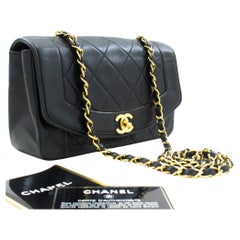 Retro CHANEL Diana Chain Flap Shoulder Bag Black Quilted Purse Lambskin
