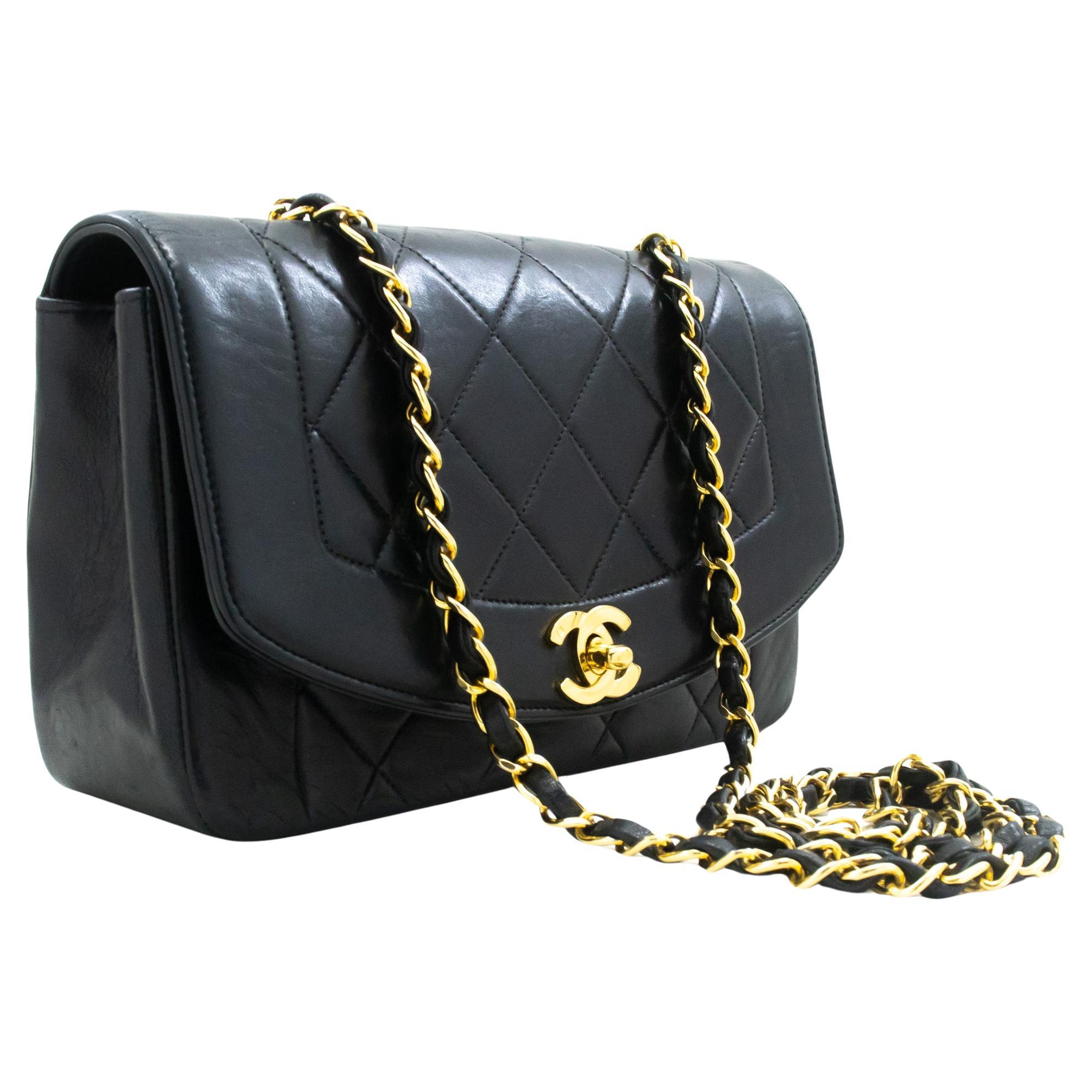 CHANEL Diana Chain Flap Shoulder Bag Black Quilted Purse Lambskin For Sale