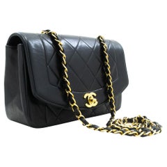 Retro CHANEL Diana Chain Flap Shoulder Bag Black Quilted Purse Lambskin