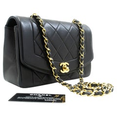 CHANEL Diana Chain Flap Shoulder Bag Black Quilted Purse Lambskin