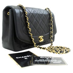 CHANEL Diana Chain Flap Shoulder Bag Black Quilted Purse Lambskin